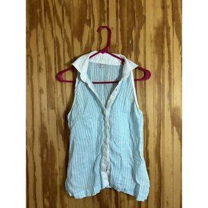 Worth Womens Blue & White Striped Collared Linen Blouse Button Down Size‎ 4